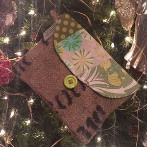 NWT. Burlap Coffee Sack Clutch.